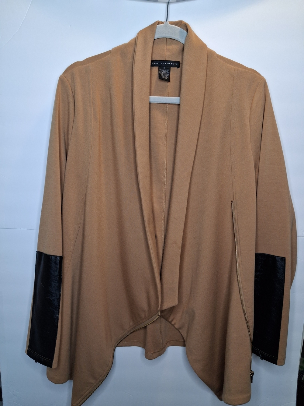 Grace Elements Faux-Leather-Trim Asymmetrical Ponte Jacket